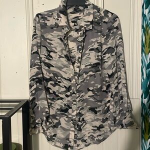 Lilla P , camaflouge grays and  black , button up blouse